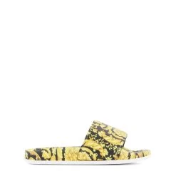 Versace Heritage Print Slide Sandals Gold